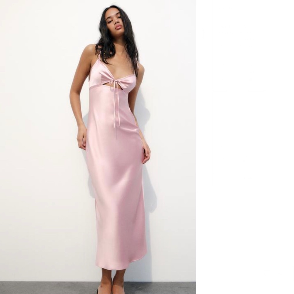 Zara SATIN EFFECT CUT OUT DRESS NWT